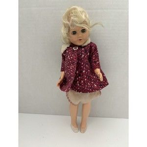 Vintage 10 “ Pat. Pending plastic doll + outfit closing eyes Blonde hair.
